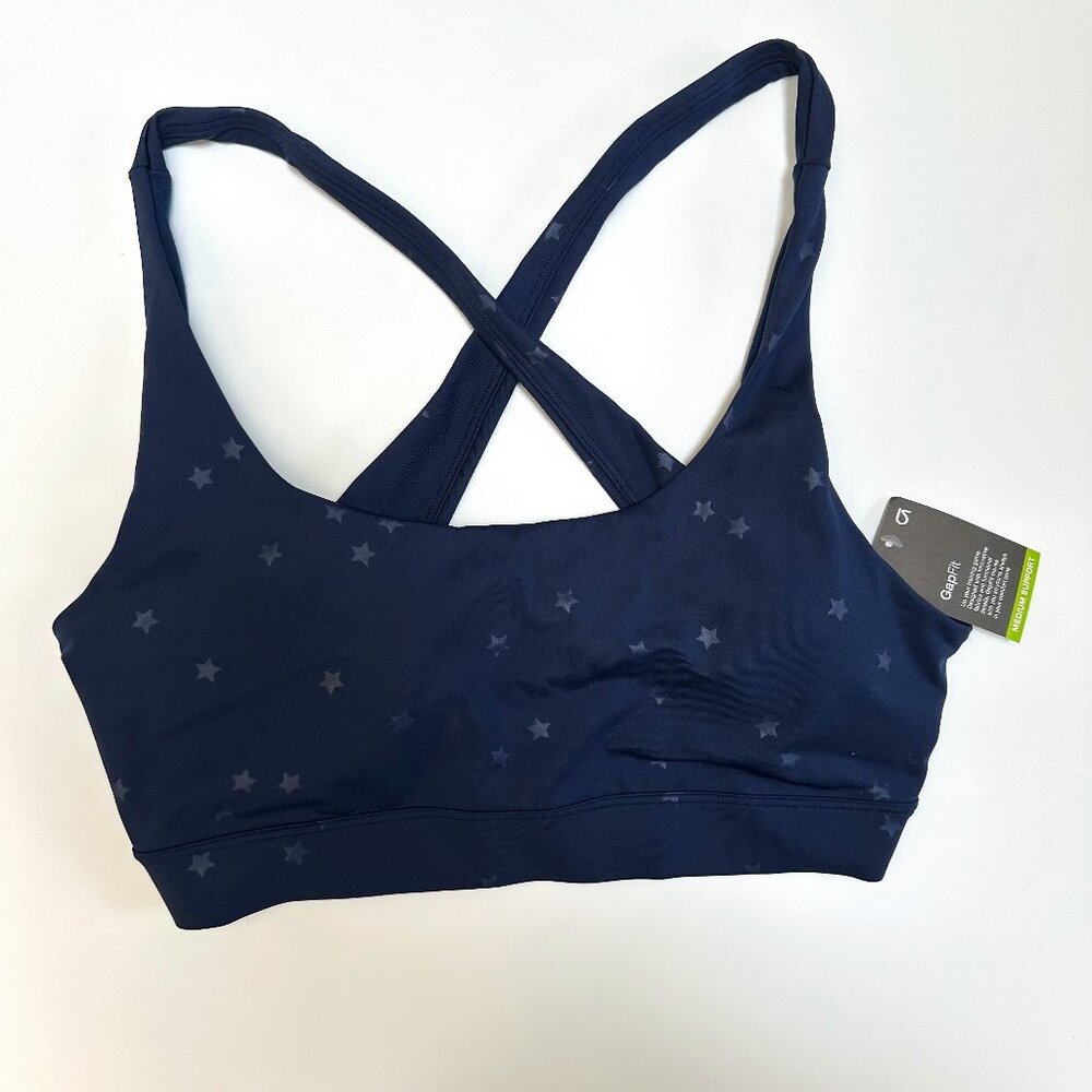 NWT Gap Fit Blue Star Sports Bra Size L Matching Set